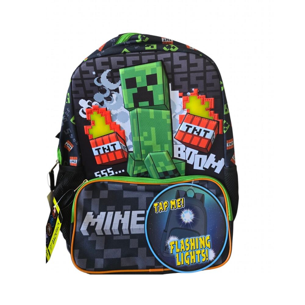 Minecraft Back To School Children's Backpack NWT Flashing Lights 18X15